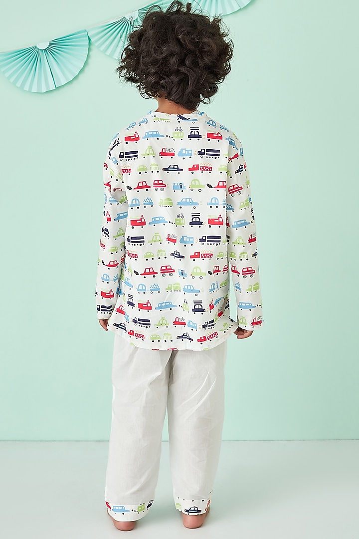 White Soft Cotton Printed Night Suit For Boys by Giggle Buns at Pernia's Pop Up Shop