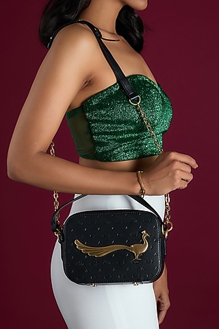 Black Leather Cross Body Bag by GLA Accessories