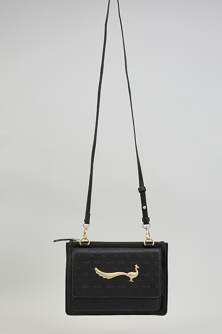 Black Leather Flapover Cross Body Bag by GLA Accessories at Pernia's Pop Up Shop