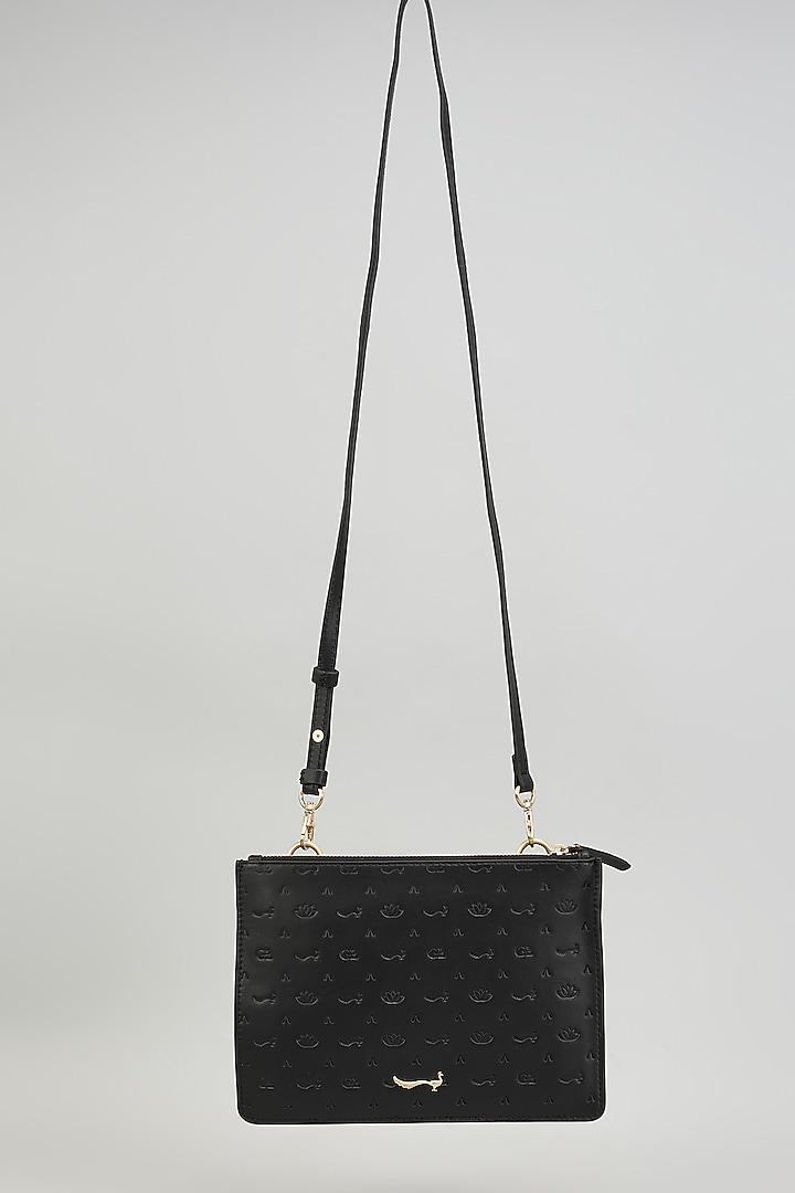 Black Leather Flapover Cross Body Bag by GLA Accessories at Pernia's Pop Up Shop