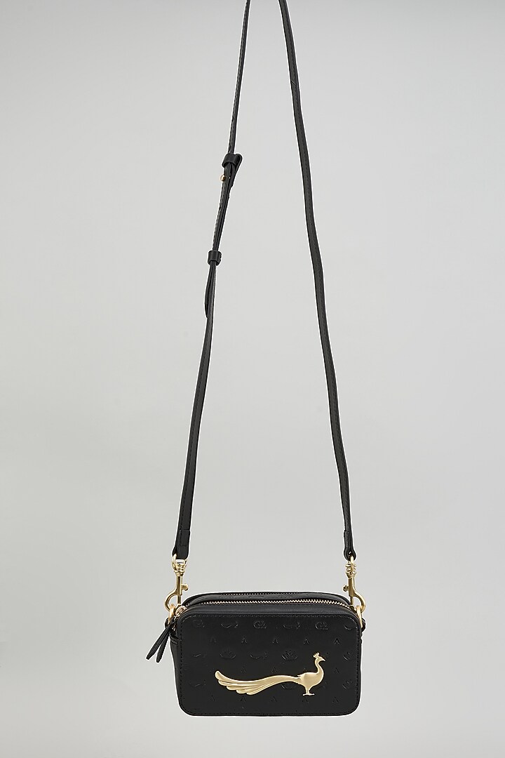 Black Leather Cross Body Bag by GLA Accessories at Pernia's Pop Up Shop