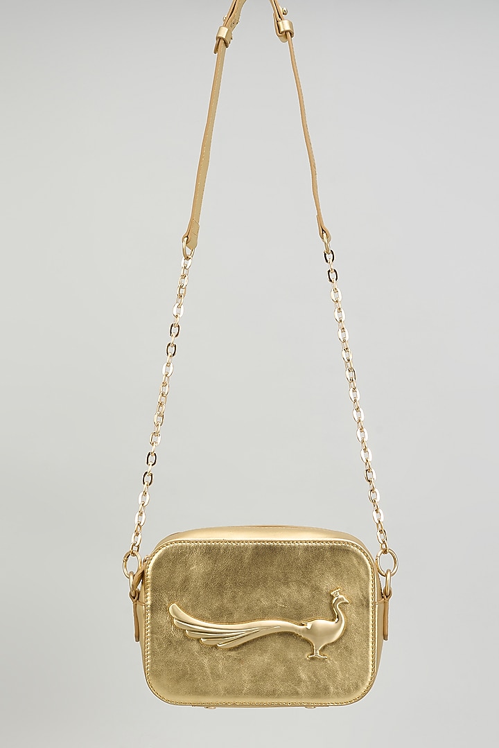 Gold Leather Cross Body Bag by GLA Accessories at Pernia's Pop Up Shop