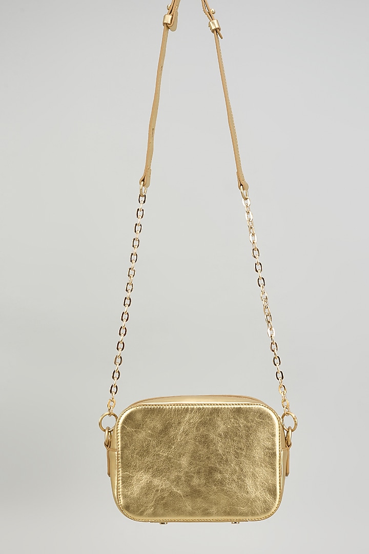 Gold Leather Cross Body Bag by GLA Accessories at Pernia's Pop Up Shop