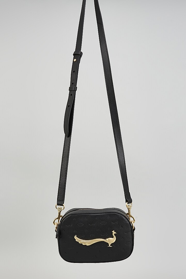 Black Leather Cross Body Bag by GLA Accessories at Pernia's Pop Up Shop