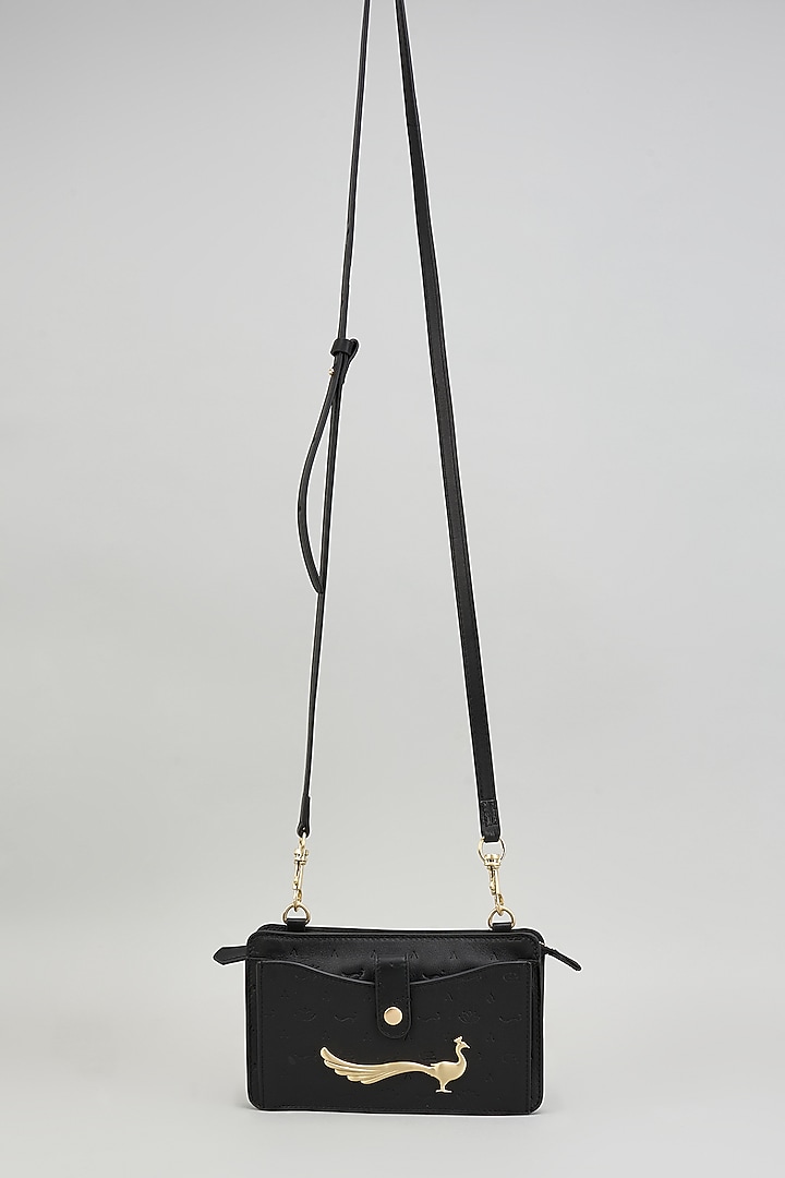 Black Leather Flap Cross Body Bag by GLA Accessories at Pernia's Pop Up Shop