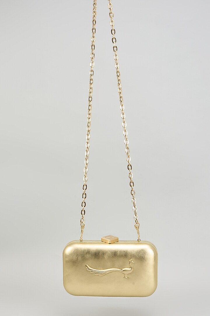 Gold Leather Flapover Cross Body Bag by GLA Accessories at Pernia's Pop Up Shop