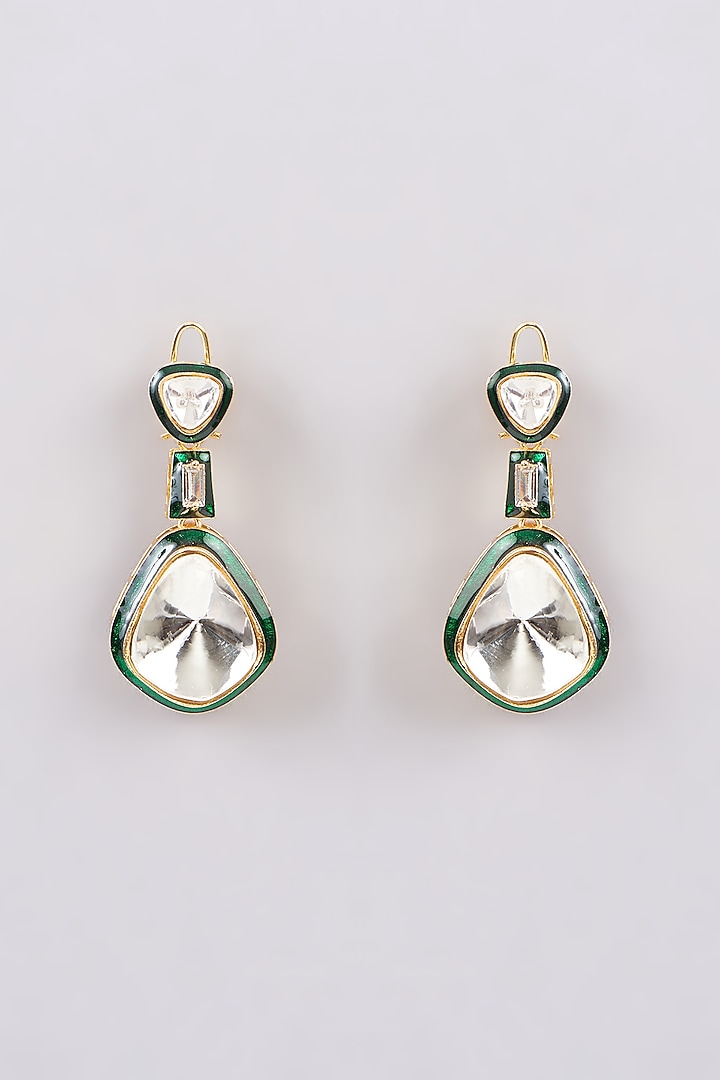 Gold Finish Kundan Polki Dangler Earrings by GOLDEN WINDOW at Pernia's Pop Up Shop