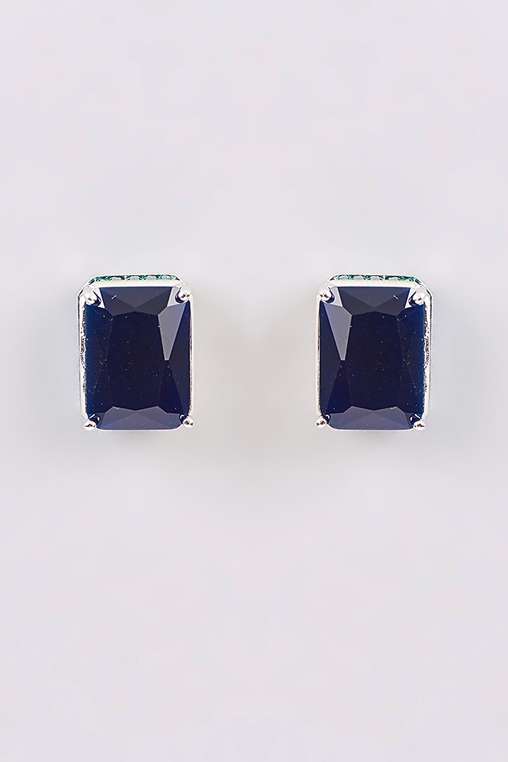White Finish Zircon & Onyx Stud Earrings by GOLDEN WINDOW at Pernia's Pop Up Shop