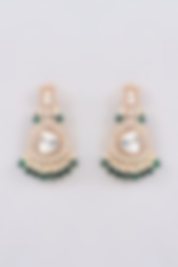 Gold Finish Kundan Polki Chandbaali Earrings by GOLDEN WINDOW at Pernia's Pop Up Shop