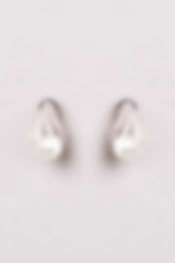White Finish Zircon & Pearl Stud Earrings by GOLDEN WINDOW