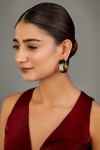 Gold Finish Swarovski Enamelled Hoop Earrings by GOLDEN WINDOW