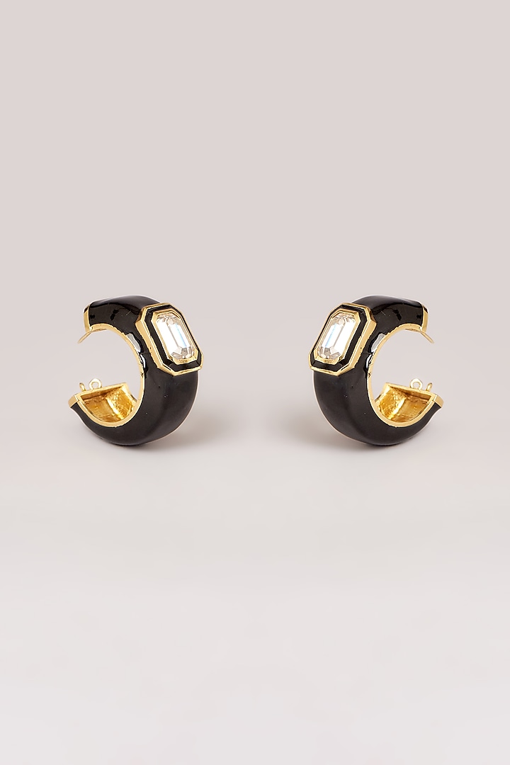 Gold Finish Swarovski Enamelled Hoop Earrings by GOLDEN WINDOW at Pernia's Pop Up Shop