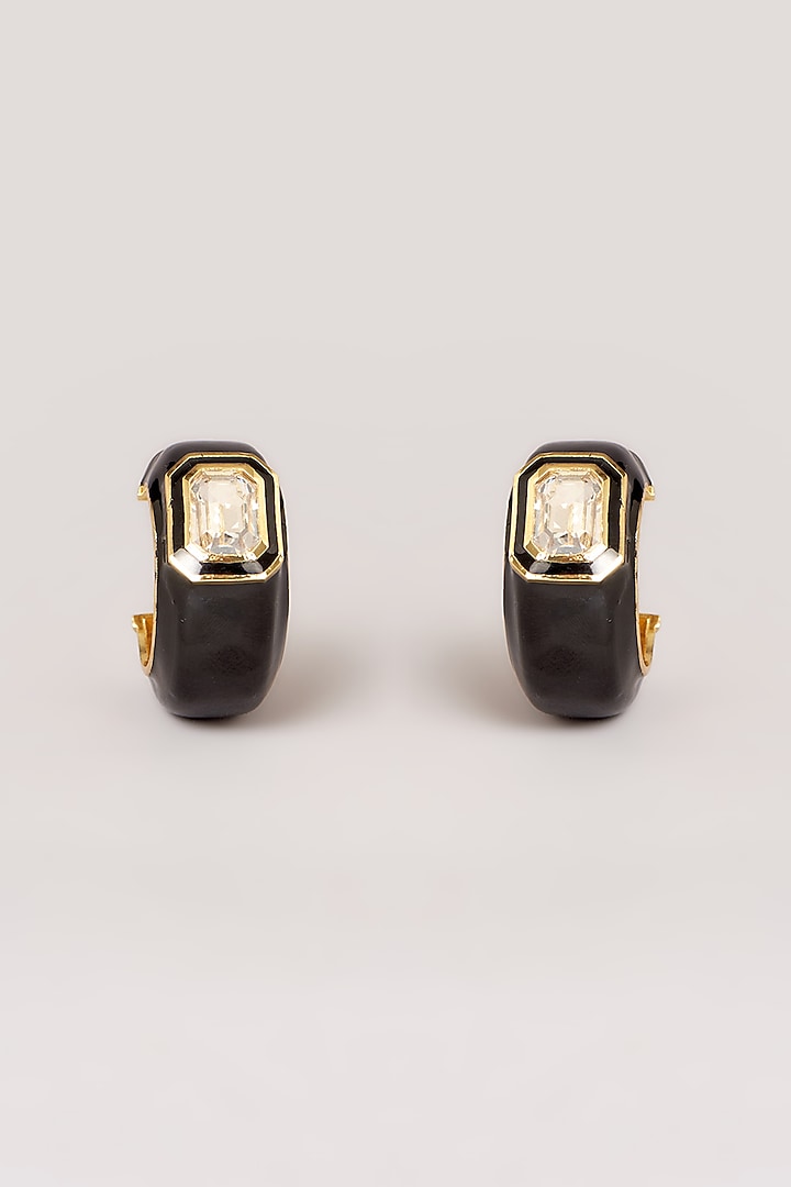 Gold Finish Swarovski Enamelled Hoop Earrings by GOLDEN WINDOW at Pernia's Pop Up Shop