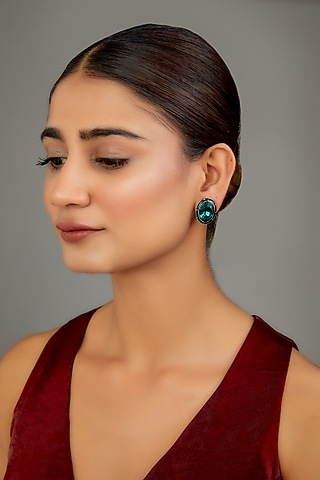 White Finish Swarovski Enamelled Stud Earrings by GOLDEN WINDOW