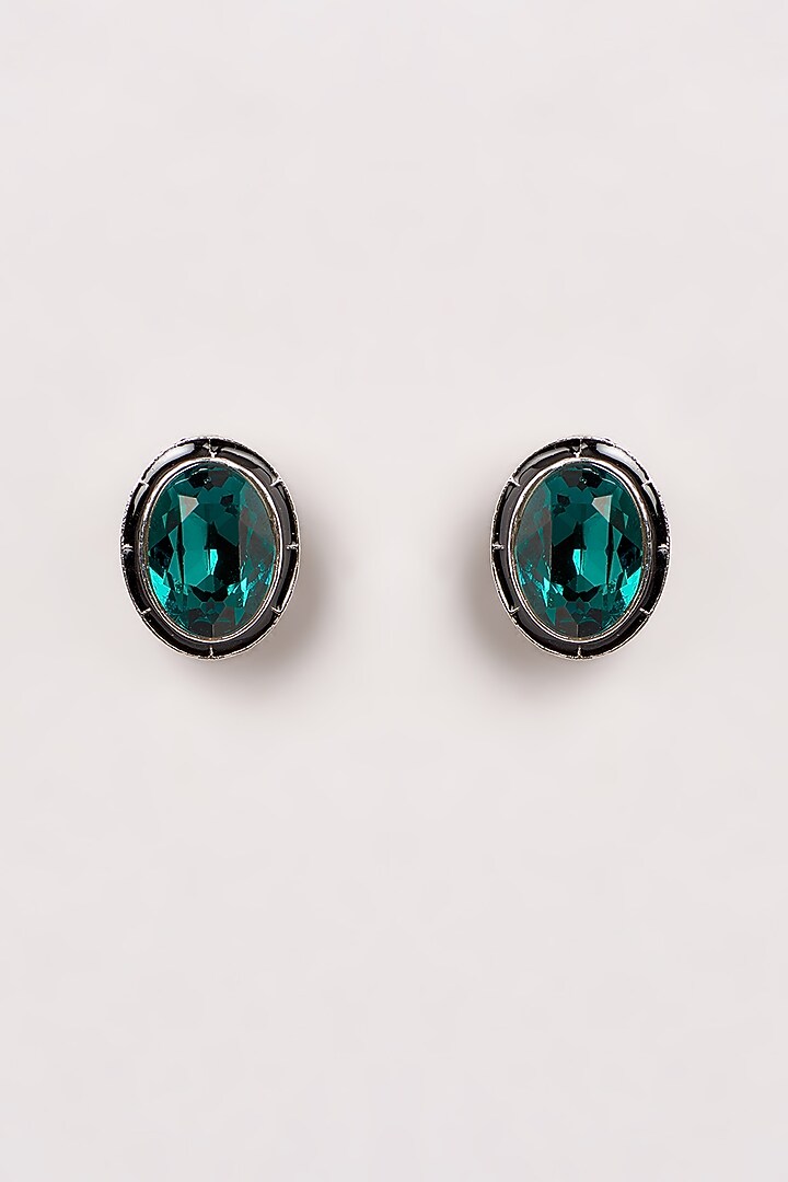 White Finish Swarovski Enamelled Stud Earrings by GOLDEN WINDOW at Pernia's Pop Up Shop
