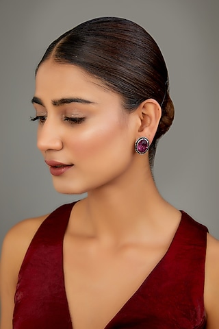 White Finish Swarovski Enamelled Stud Earrings by GOLDEN WINDOW