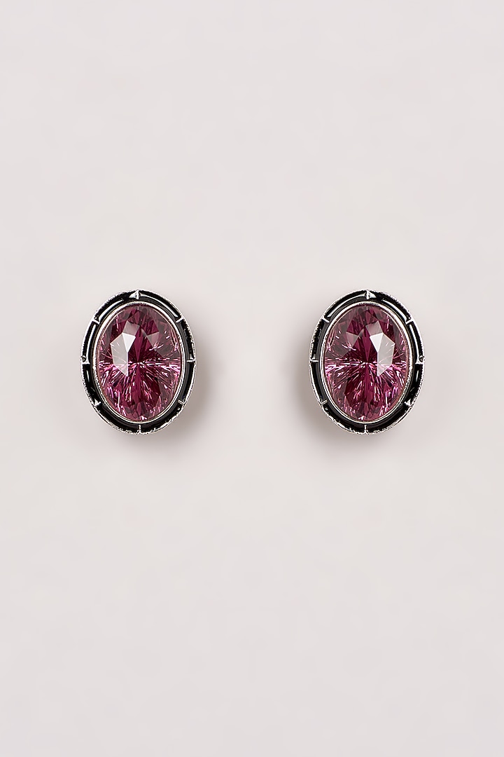 White Finish Swarovski Enamelled Stud Earrings by GOLDEN WINDOW at Pernia's Pop Up Shop