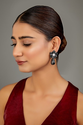 White Finish Zircon Dangler Earrings by GOLDEN WINDOW