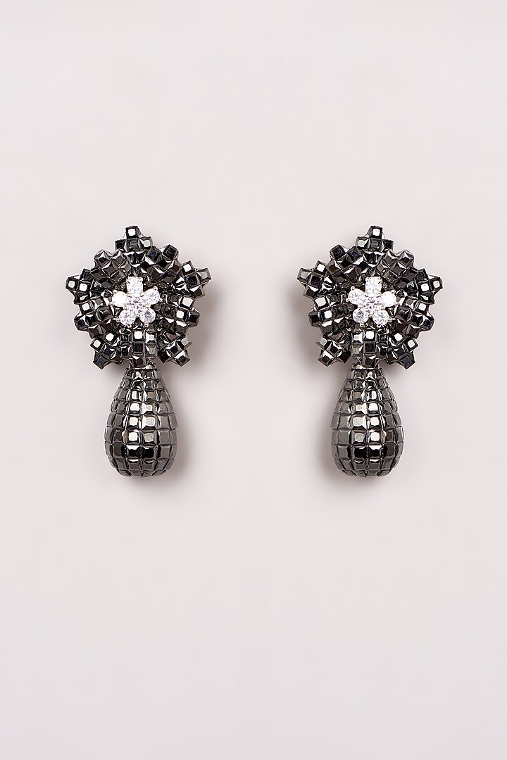 White Finish Zircon Dangler Earrings by GOLDEN WINDOW at Pernia's Pop Up Shop