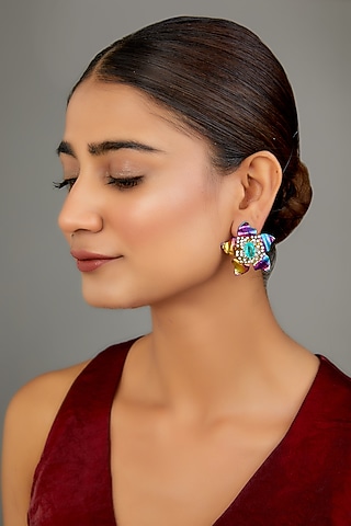 Rose Gold Finish Semi-Precious Stone Stud Earrings by GOLDEN WINDOW