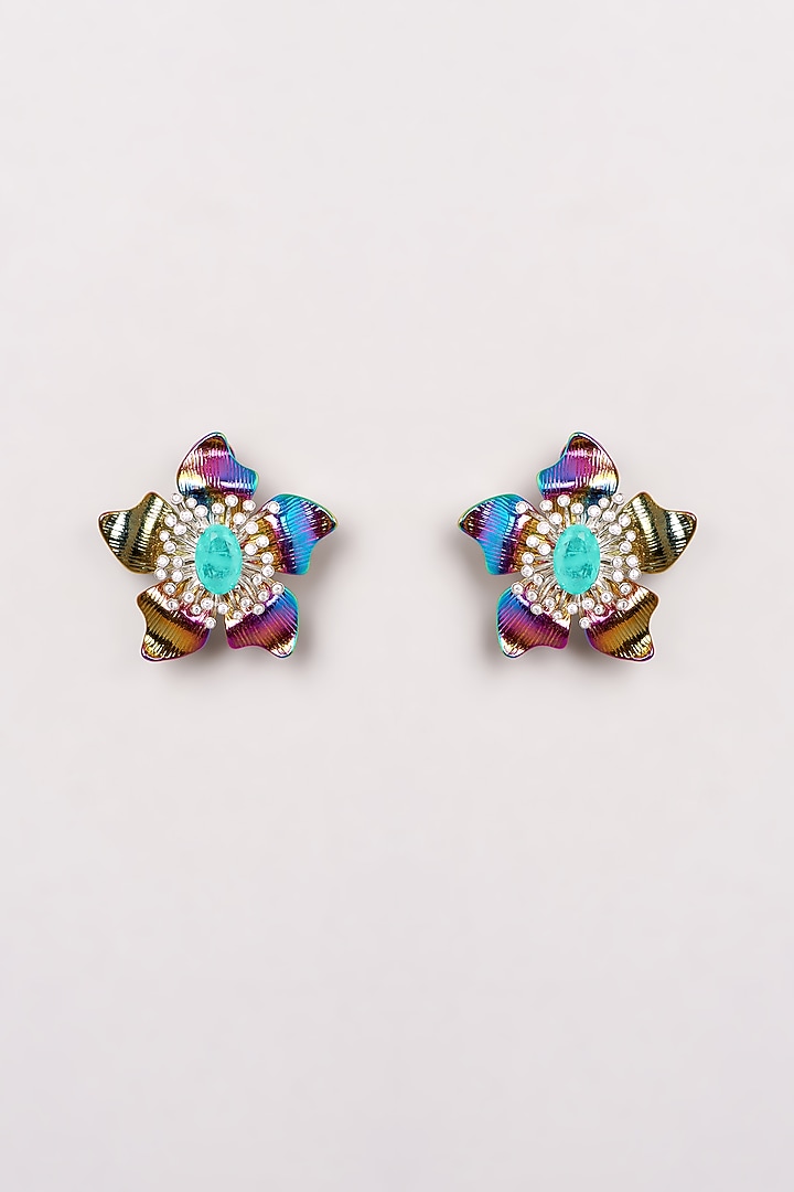 Rose Gold Finish Semi-Precious Stone Stud Earrings by GOLDEN WINDOW at Pernia's Pop Up Shop
