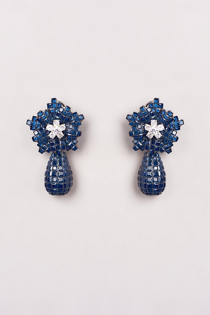 White Finish Blue Zircon Dangler Earrings by GOLDEN WINDOW at Pernia's Pop Up Shop