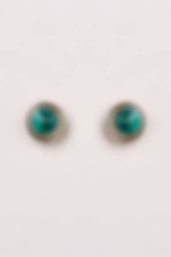 Black Enamelled Green Swarovski Stud Earrings by GOLDEN WINDOW