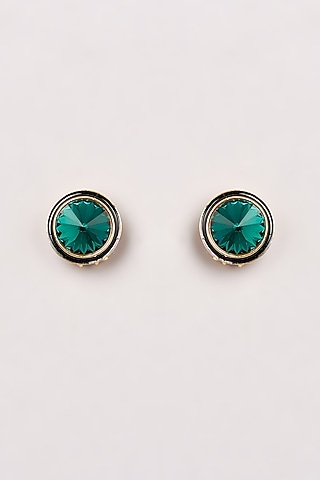 Black Enamelled Green Swarovski Stud Earrings by GOLDEN WINDOW