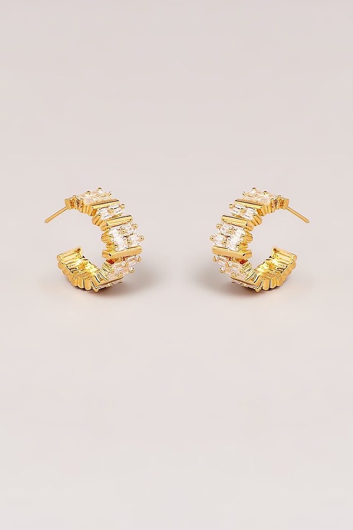 Gold Finish Cubic Zirconia Hoop Earrings by GOLDEN WINDOW
