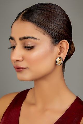 Black Enamelled Gold Swarovski Stud Earrings by GOLDEN WINDOW