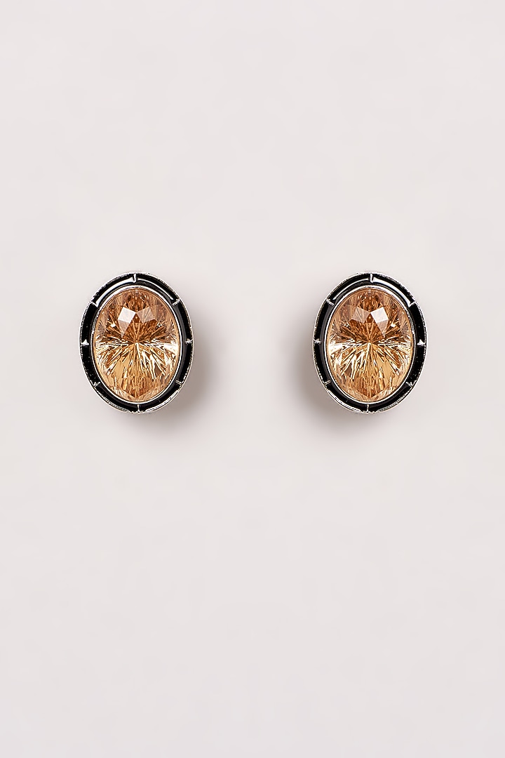 Black Enamelled Gold Swarovski Stud Earrings by GOLDEN WINDOW at Pernia's Pop Up Shop