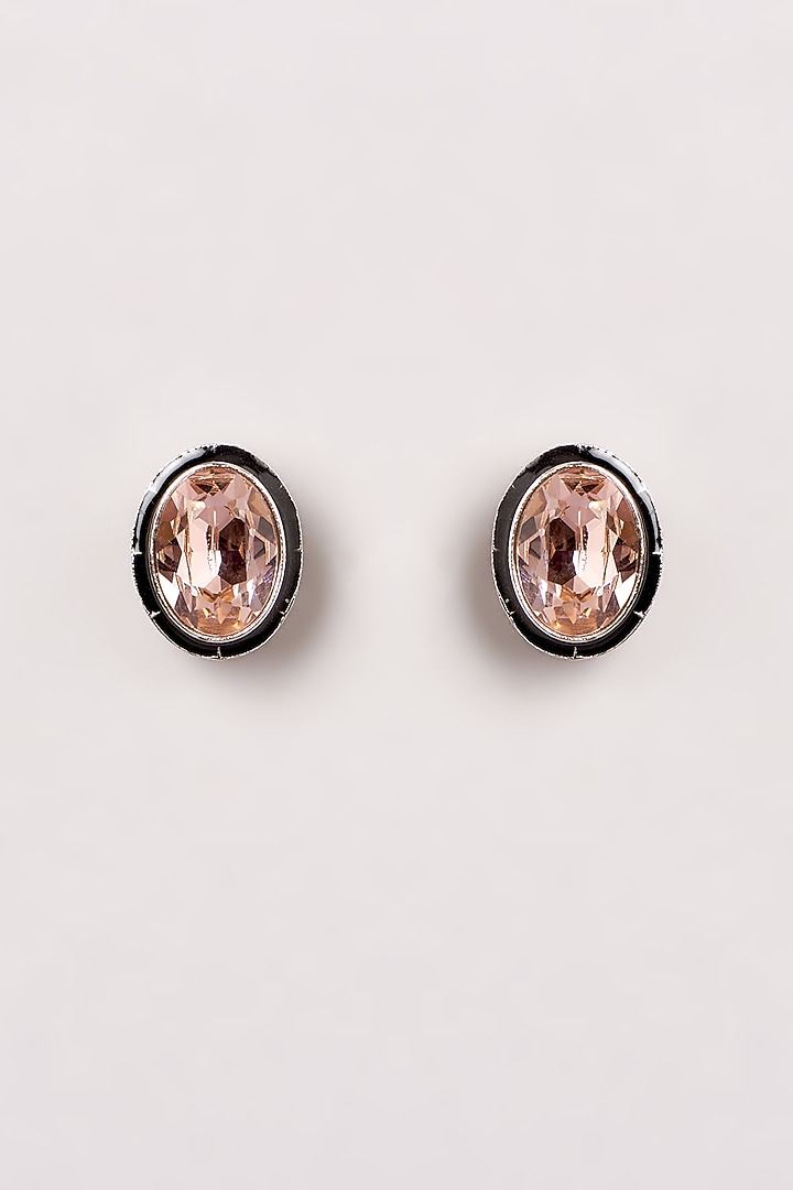 Black Enamelled Brown Swarovski Stud Earrings by GOLDEN WINDOW at Pernia's Pop Up Shop