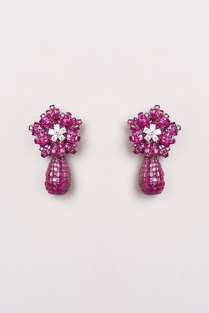 White Finish Pink Zircon Dangler Earrings by GOLDEN WINDOW at Pernia's Pop Up Shop