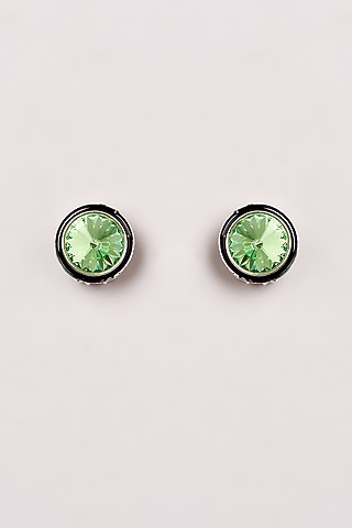 Black Finish Enamelled Green Swarovski Stud Earrings by GOLDEN WINDOW