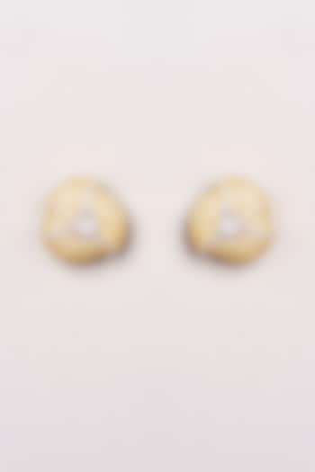 White Finish Zircon & Yellow Stones Stud Earrings by GOLDEN WINDOW
