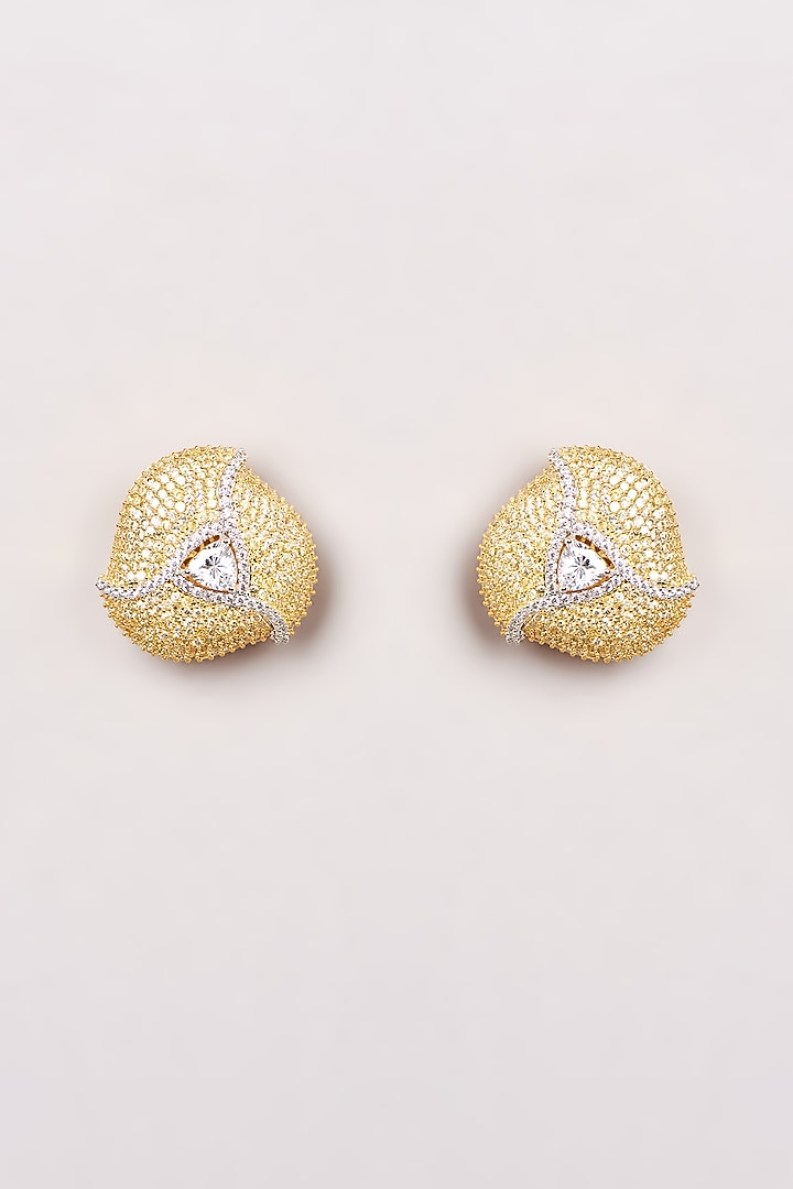White Finish Zircon & Yellow Stones Stud Earrings by GOLDEN WINDOW