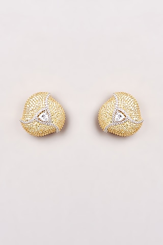 White Finish Zircon & Yellow Stones Stud Earrings by GOLDEN WINDOW