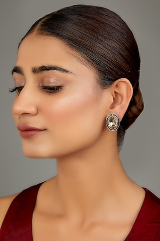 Black Finish Swarovski Enamelled Stud Earrings by GOLDEN WINDOW
