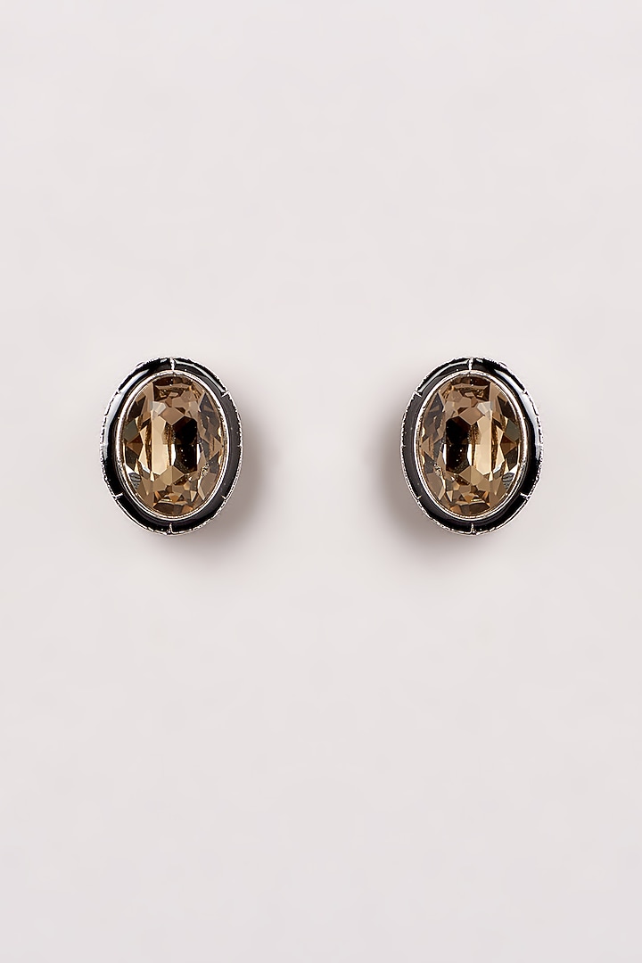 Black Finish Swarovski Enamelled Stud Earrings by GOLDEN WINDOW at Pernia's Pop Up Shop