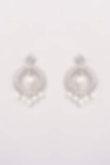 White Finish Zircon & Pearl Dangler Earrings by GOLDEN WINDOW