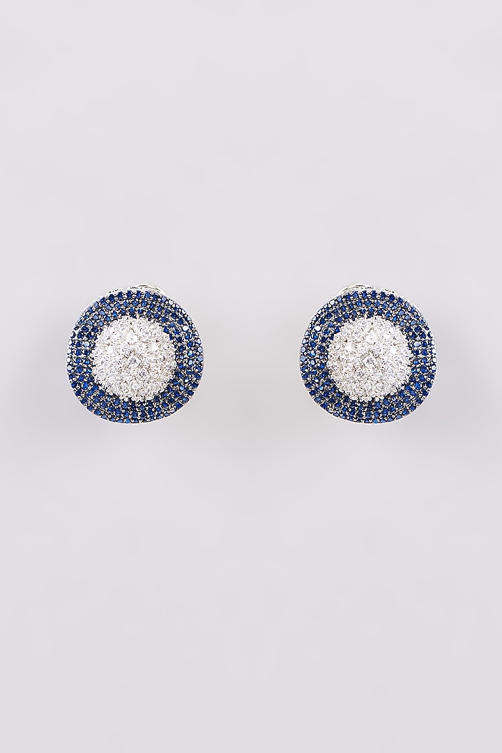 White Finish Blue Zircon Stud Earrings by GOLDEN WINDOW