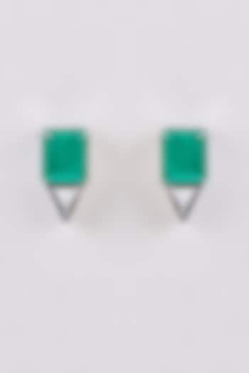 White Finish Green Zircon Stud Earrings by GOLDEN WINDOW