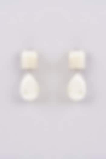 White Finish Pearl & Stone Dangler Earrings by GOLDEN WINDOW