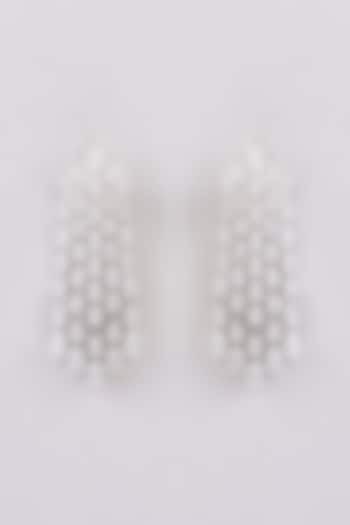 White Finish Zircon Dangler Earrings by GOLDEN WINDOW