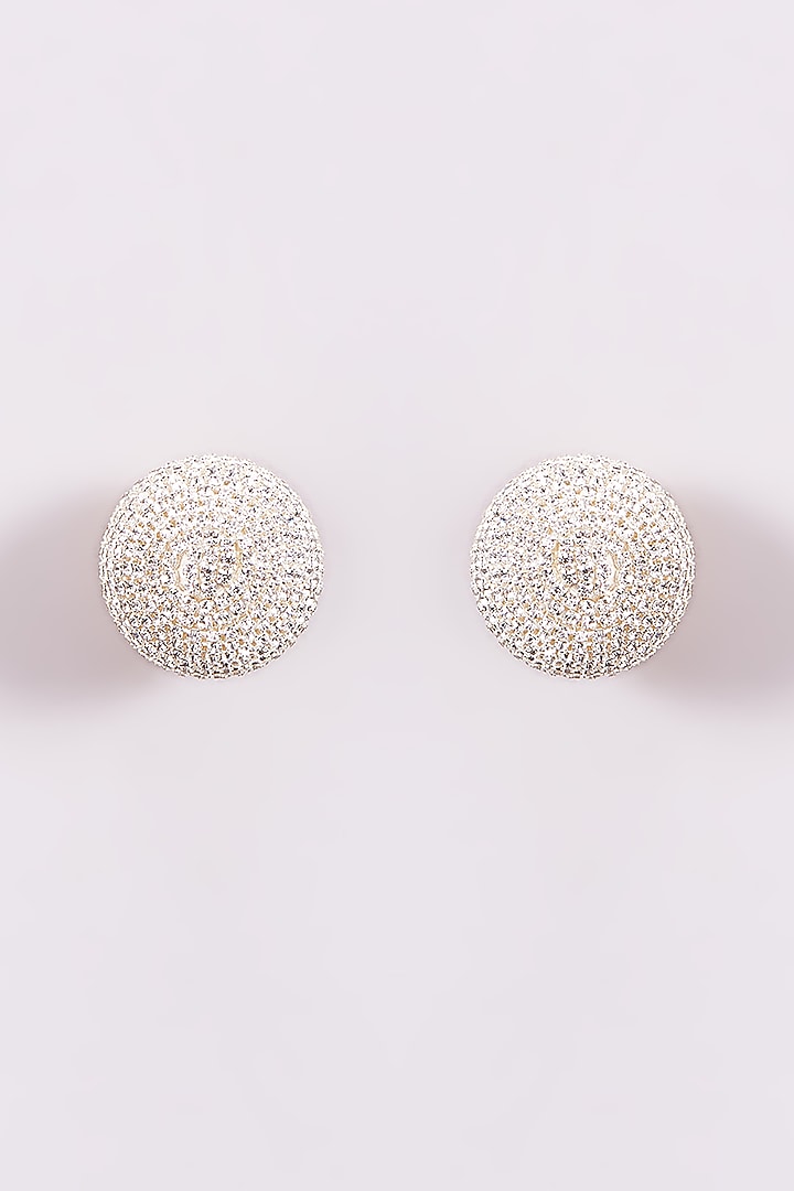 White Finish Crystal Ball Stud Earrings by GOLDEN WINDOW