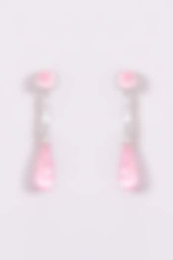 White Finish Pink Zircon Dangler Earrings by GOLDEN WINDOW