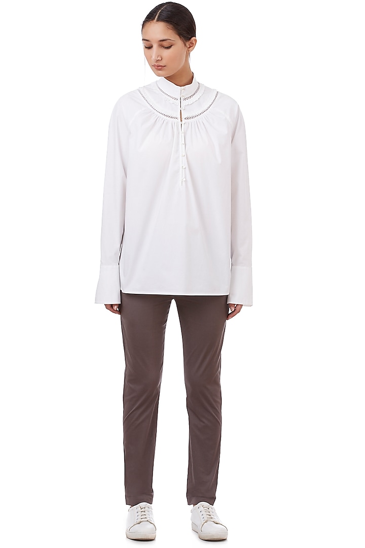 White Ruffled Shirt by Genes Lecoanet Hemant