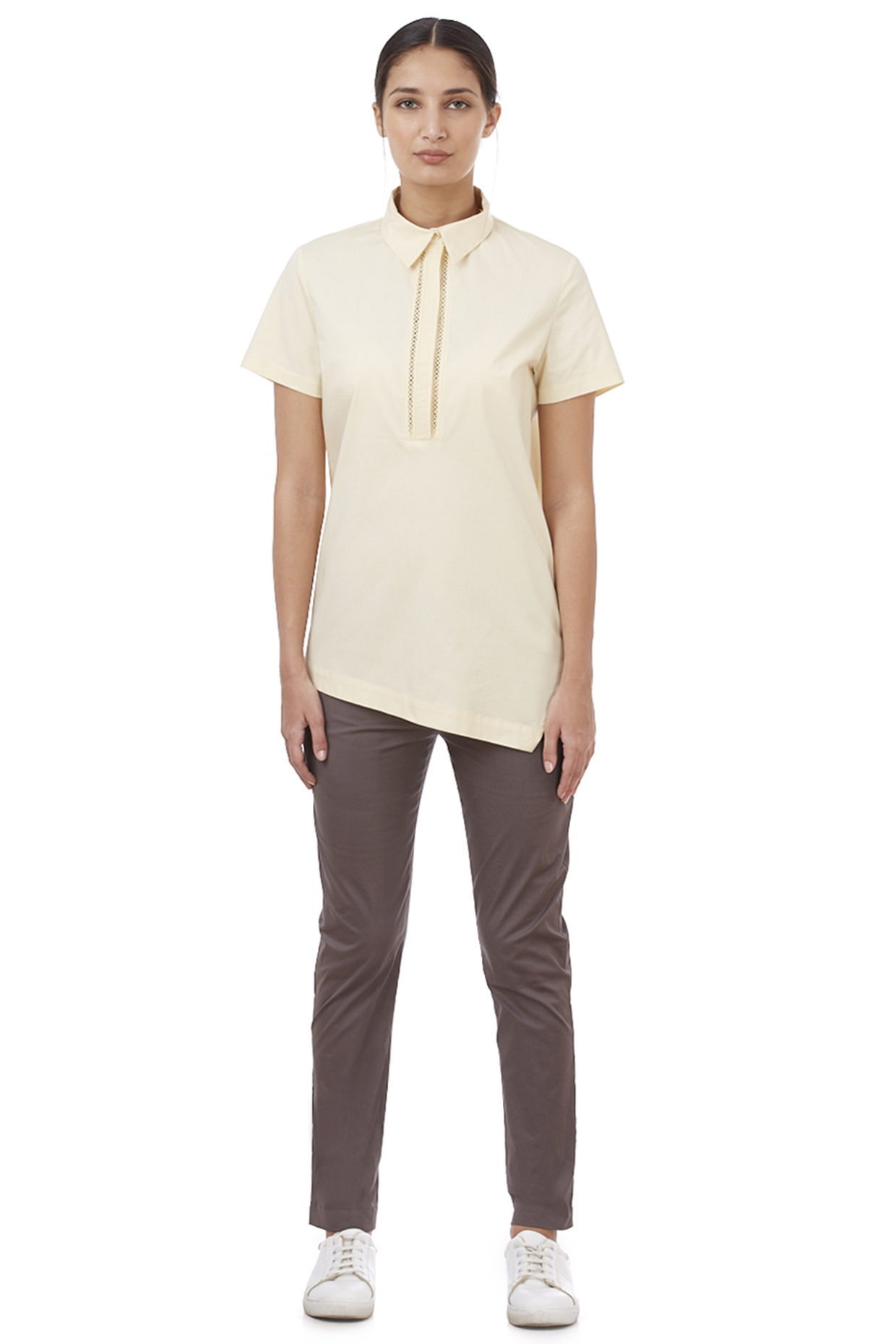 Beige Poplin Top by Genes Lecoanet Hemant