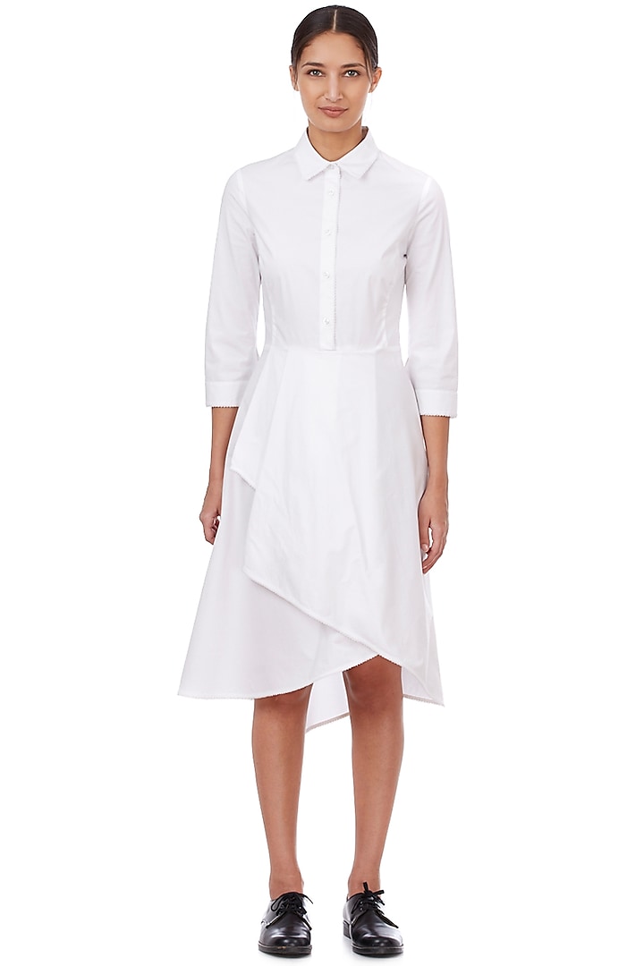 White Poplin Midi Dress by Genes Lecoanet Hemant
