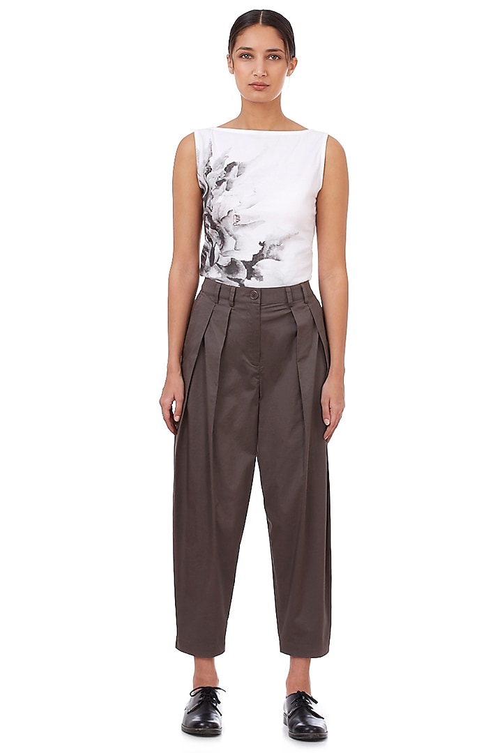 Charcoal Twill Pleated Pants by Genes Lecoanet Hemant at Pernia's Pop Up Shop